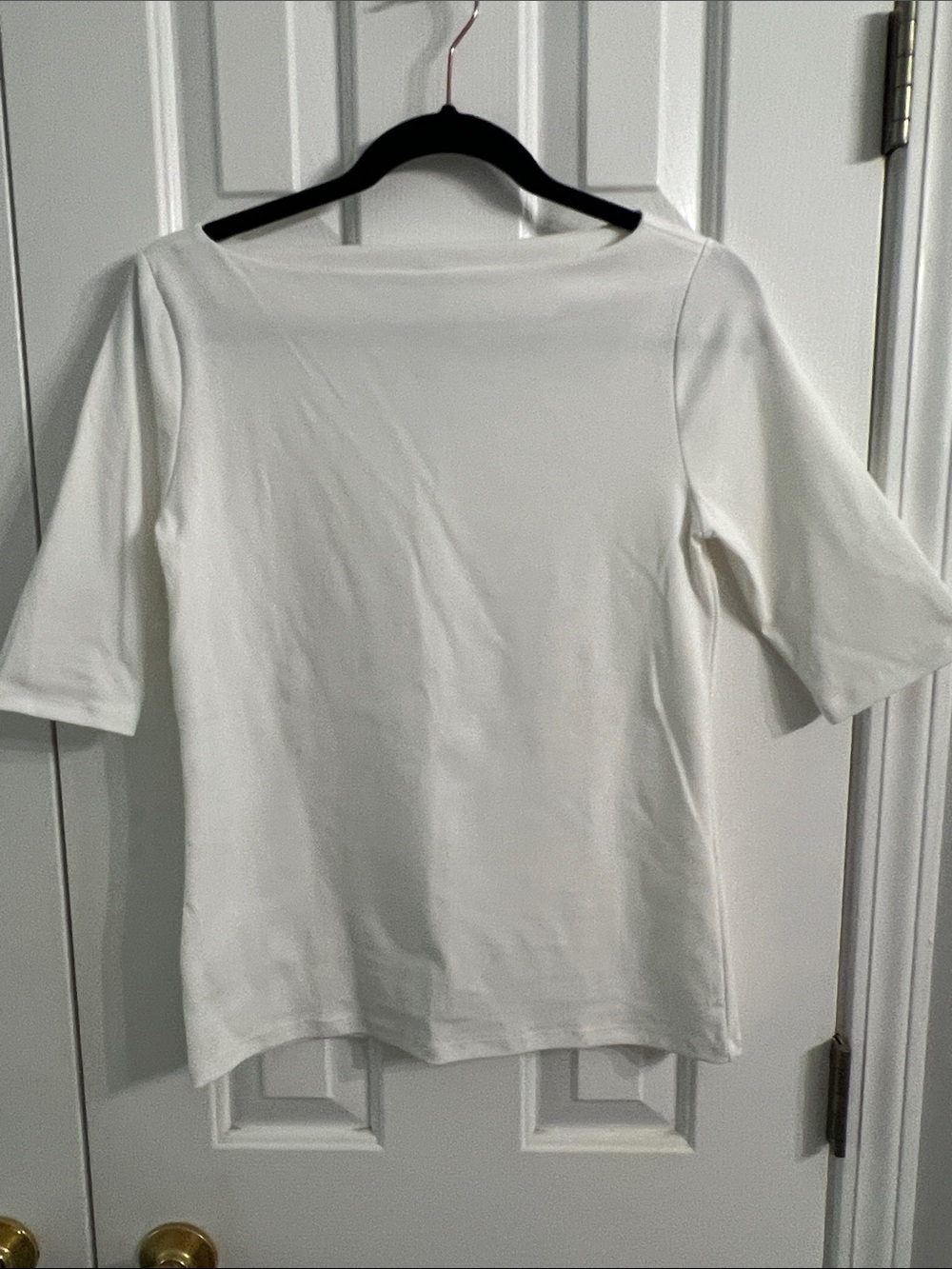 Ann Taylor White Short-Sleeve Boatneck Tee